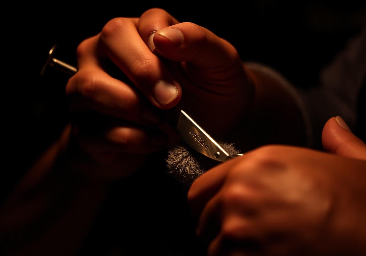 Close up of straight razor shave